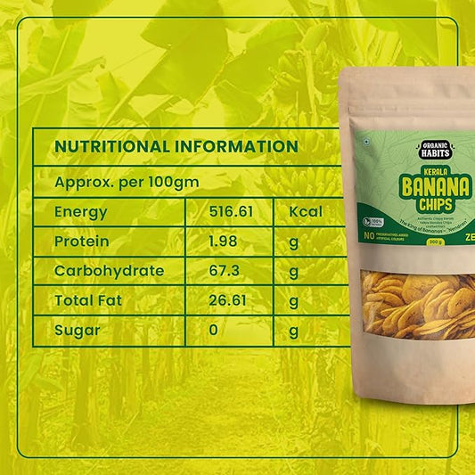 Organic Habits Kerala Nendran Banana Chips | Authentic Yellow Banana Chips | Gluten-Free, Vegan & Preservative-Free Snack | 300g