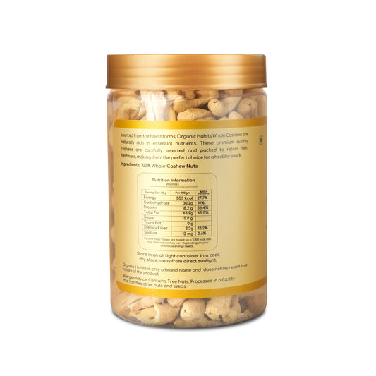 Organic Habits Whole Cashews 250g, Natural Kaju Nuts, No Additives, High Protein Snack, Fresh & Crunchy Nuts