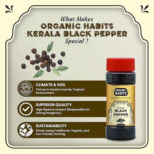 Organic Habits Whole Black Peppercorn | Kali Mirch Seeds | Fresh & Aromatic | 85g