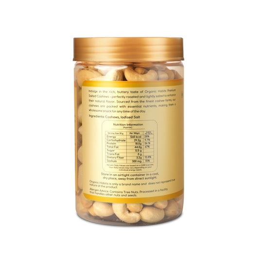 Organic Habits Roasted & Salted Cashews 250g, Crunchy & Fresh Kaju Nuts, Healthy Protein Snack, No Preservatives