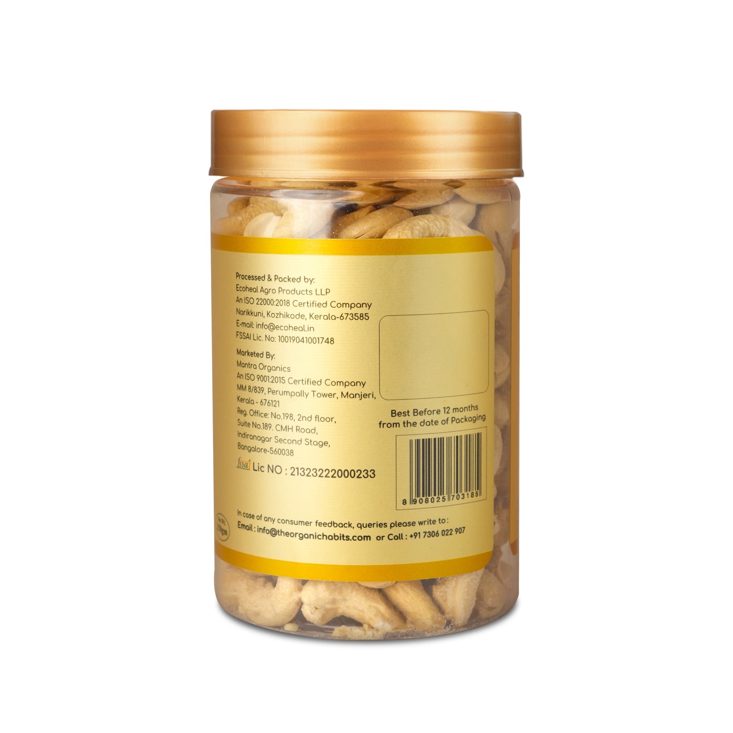 Organic Habits Whole Cashews 250g, Natural Kaju Nuts, No Additives, High Protein Snack, Fresh & Crunchy Nuts