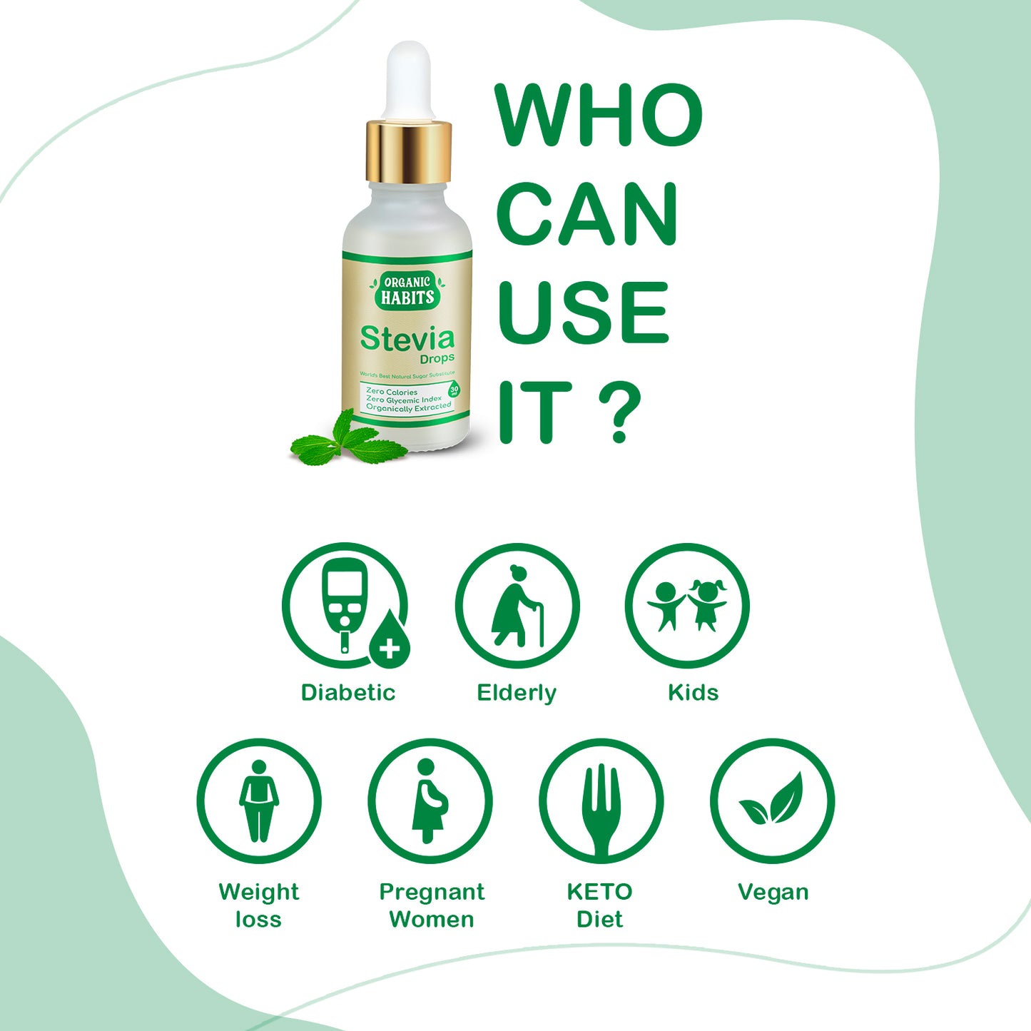 ORGANIC HABITS Stevia Drops, 100% Plant Based Natural Sugar Substitute(30ml)