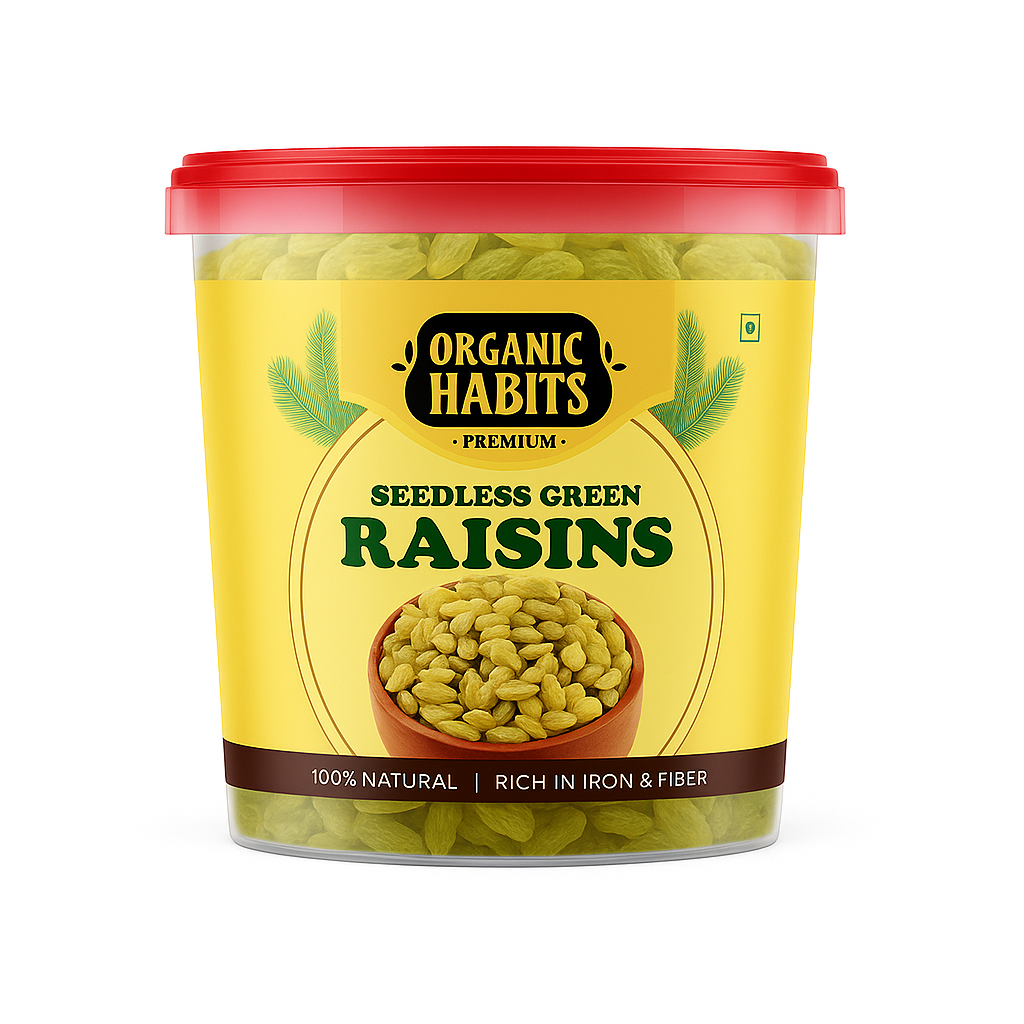 Organic Habits Premium Seedless Green Raisins 300g | 100% Natural, Iron & Fiber-Rich Dry Fruit | Sun-Dried, No Added Sugar or Preservatives | Healthy Snack & Cooking Ingredient