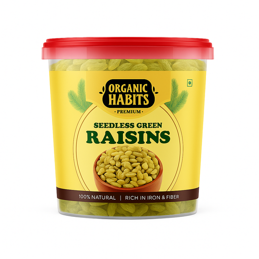 Organic Habits Premium Seedless Green Raisins 300g | 100% Natural, Iron & Fiber-Rich Dry Fruit | Sun-Dried, No Added Sugar or Preservatives | Healthy Snack & Cooking Ingredient
