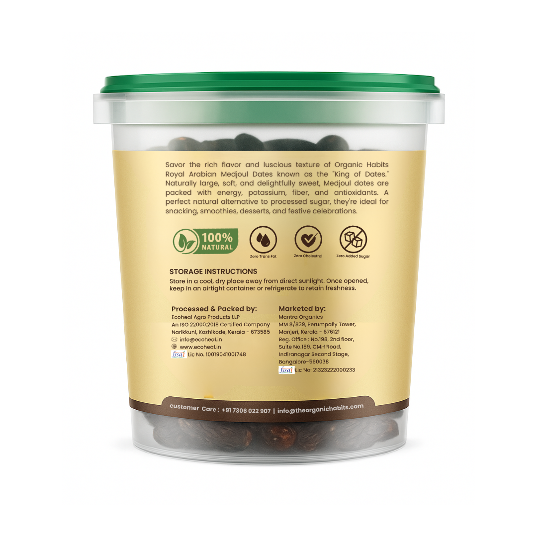 Organic Habits Premium Royal Arabian Medjoul Dates| Naturally Sweet Soft & Large Dates | No Added Sugar No Preservatives | Healthy Snack for Energy Desserts Smoothies & Gifting