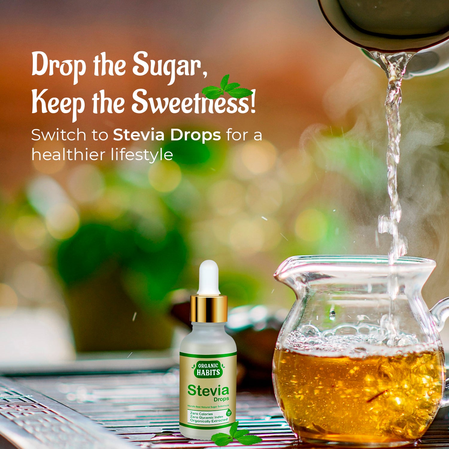 ORGANIC HABITS Stevia Drops, 100% Plant Based Natural Sugar Substitute(30ml)