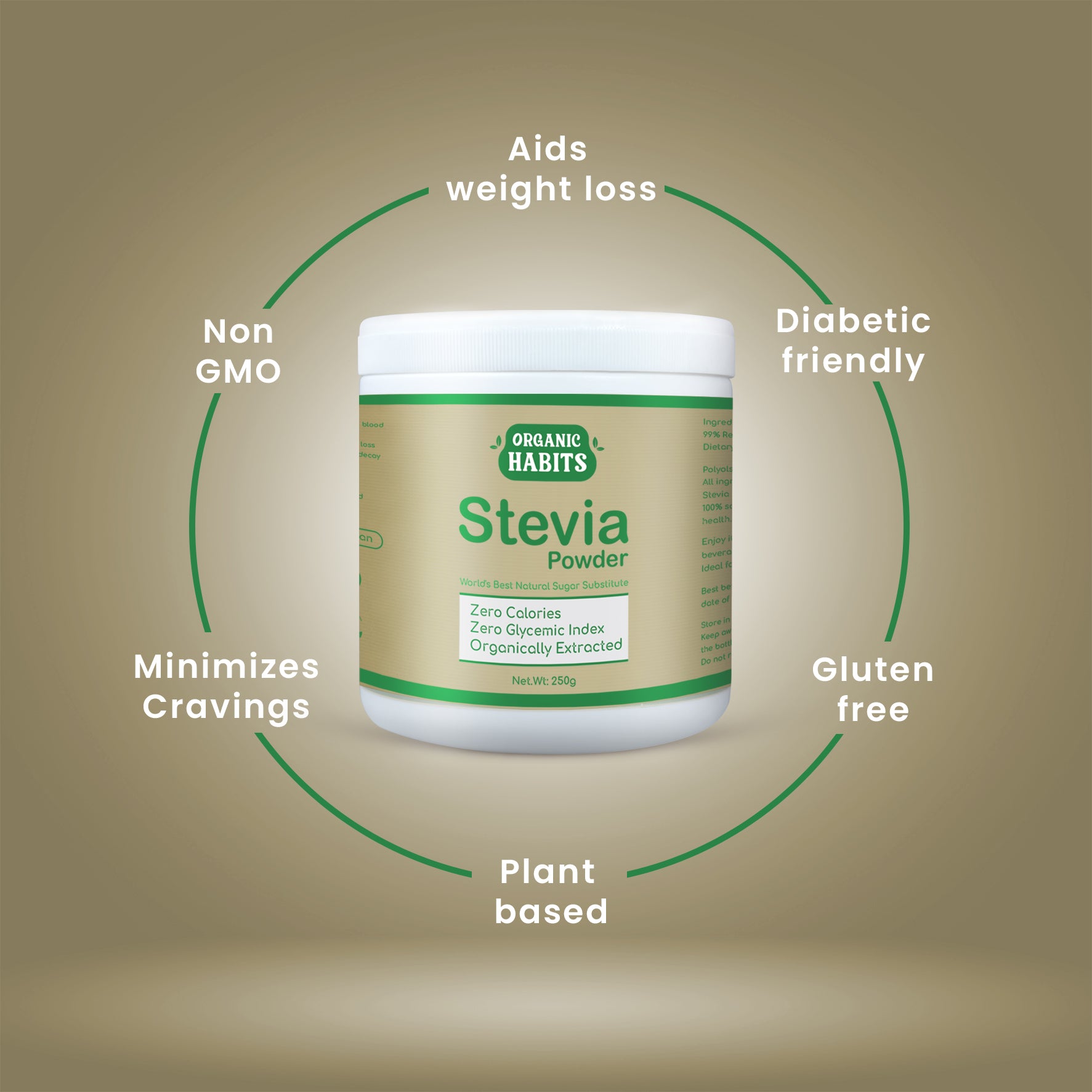 ORGANIC HABITS Stevia Powder, 100% Plant Based Natural Sugar Substitute(250g)
