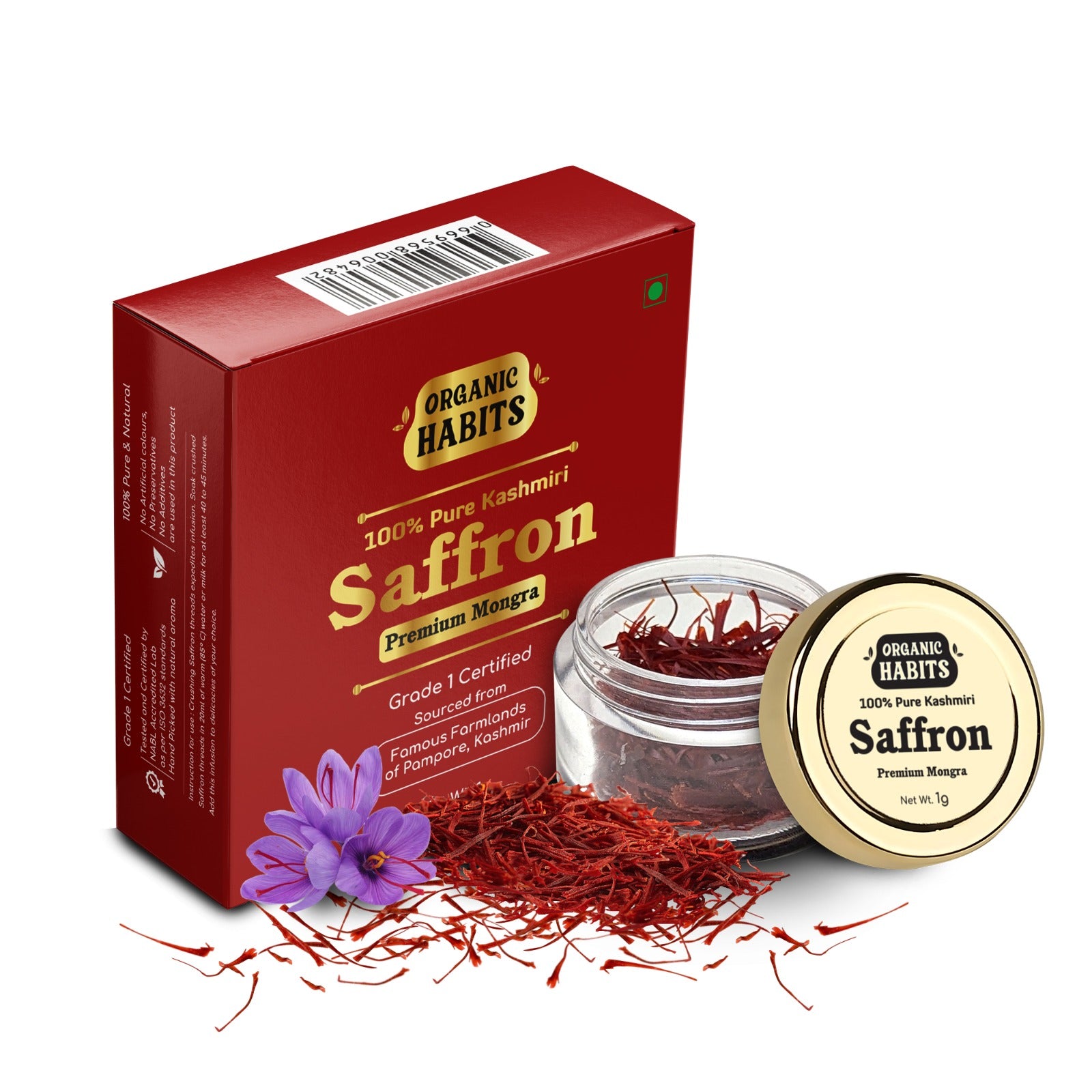 ORGANIC HABITS 100% Pure Original Kashmiri Saffron(1 gm)