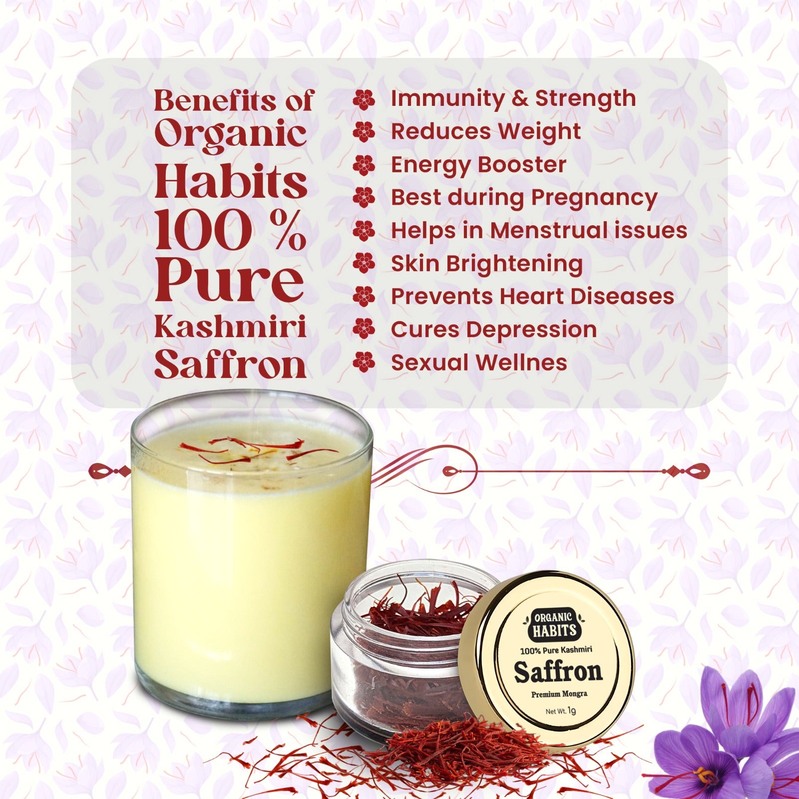 ORGANIC HABITS 100% Pure Original Kashmiri Saffron(1 gm)