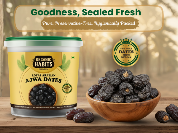 Organic Habits Premium Ajwa Dates| 100% Natural Dry Fruit | Soft & Delightful, Fiber & Mineral-Rich | No Added Sugar, Preservative-Free | Ideal for Snacking, Fasting & Healthy Recipes