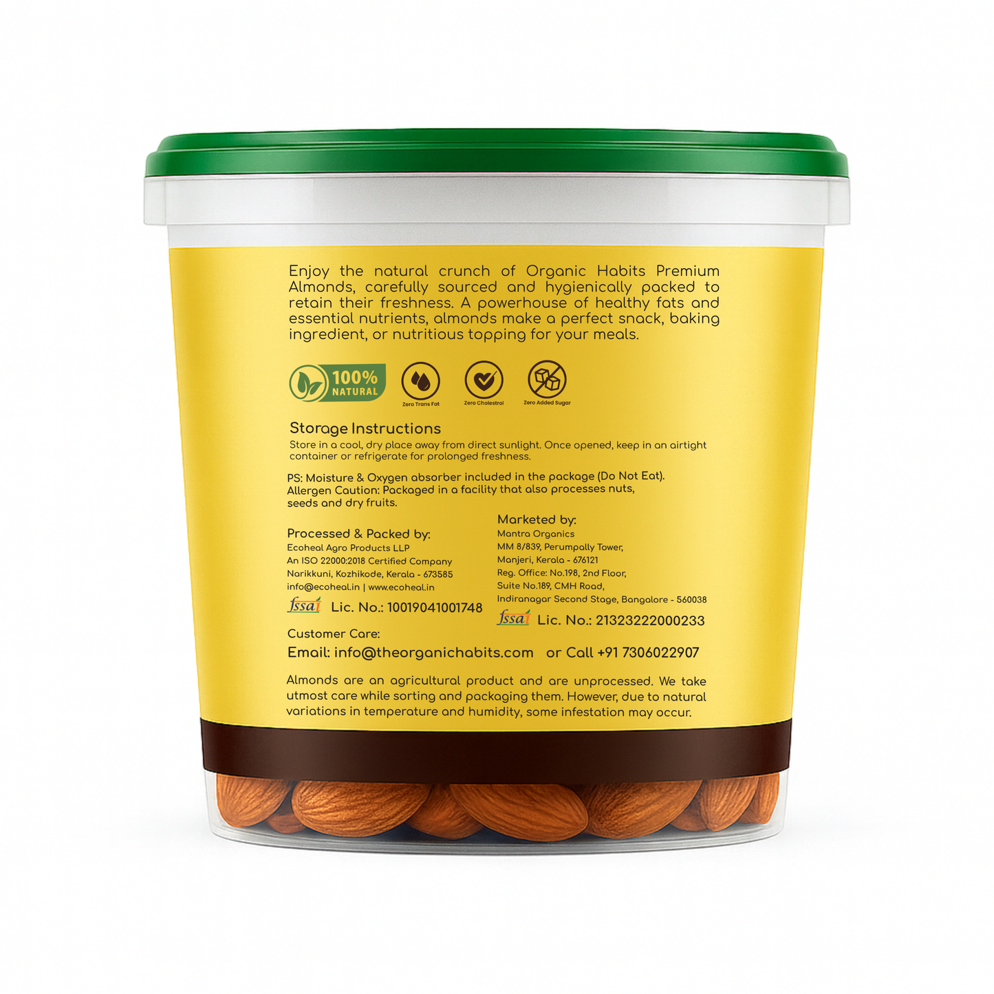 Organic Habits Premium Almonds | California Natural Whole Almonds | 100% Natural No Preservatives | Healthy Protein Rich Dry Fruits for Snacking, Baking & Daily Nutrition