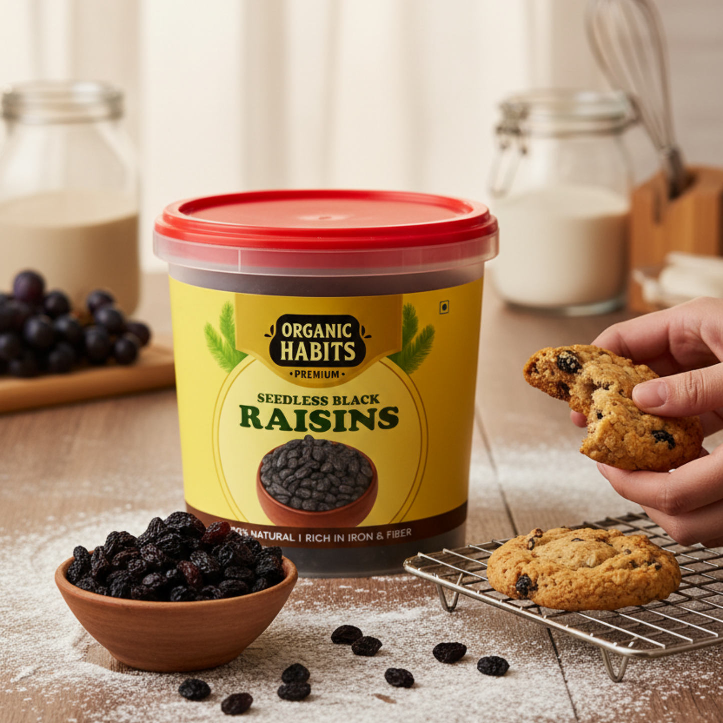 Organic Habits Premium Seedless Black Raisins 300g | 100% Natural, Iron & Fiber-Rich Dry Fruit | Sun-Dried, No Added Sugar or Preservatives | Healthy Snack & Baking Ingredient