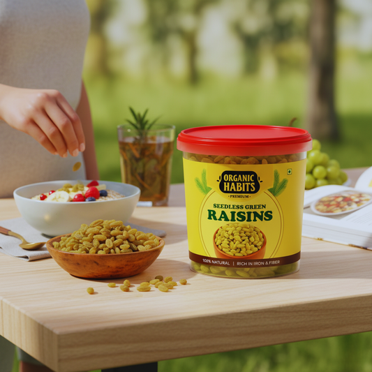 Organic Habits Premium Seedless Green Raisins 300g | 100% Natural, Iron & Fiber-Rich Dry Fruit | Sun-Dried, No Added Sugar or Preservatives | Healthy Snack & Cooking Ingredient